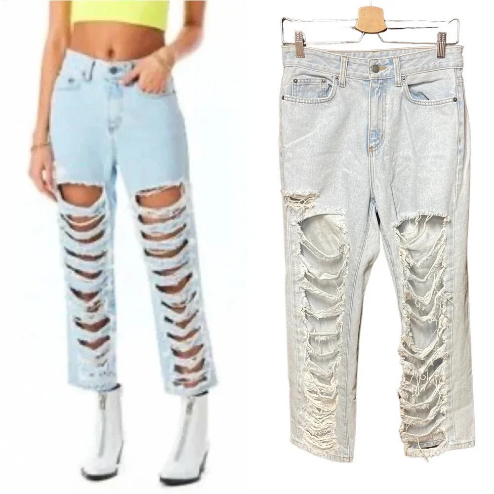 Carmar Denim‎ Super Ripped Straight Leg Jeans Light Wash Blue Size 26